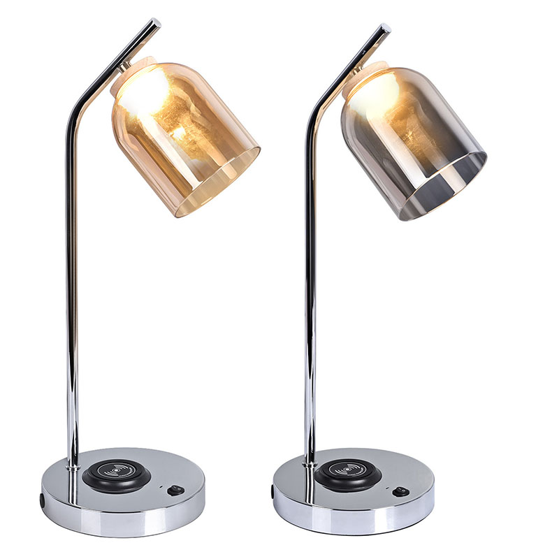 QI LED светилка за работна маса со стаклена сенка